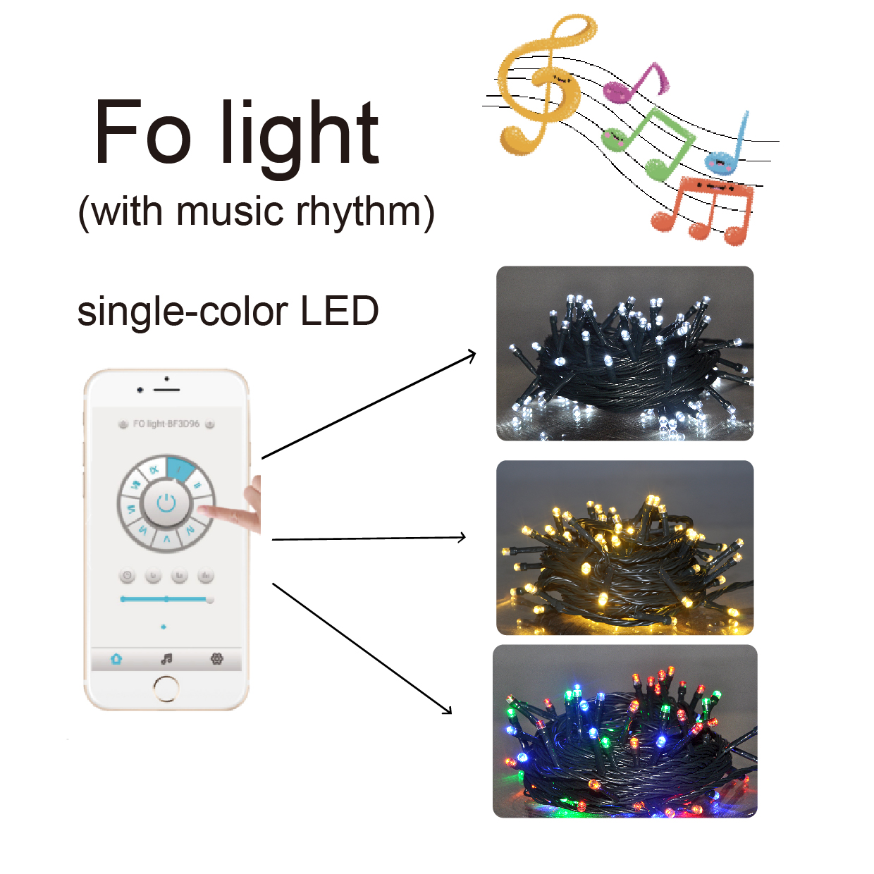 200L single color fairy light with APP (APP name: FO light), with music ryhthm