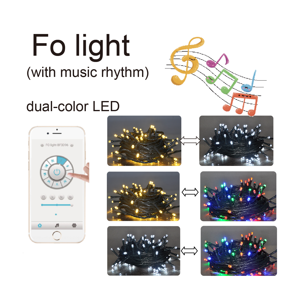 200L dual color LED fairy light with APP (APP name: FO light), with music ryhthm